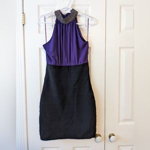 Suzy Shier Black & Purple Cocktail Dress with Beading